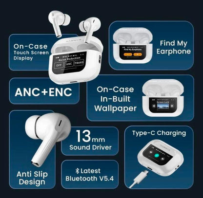 AIRPODS A9 PRO Touch Screen ANC/ENC Noise Reduction